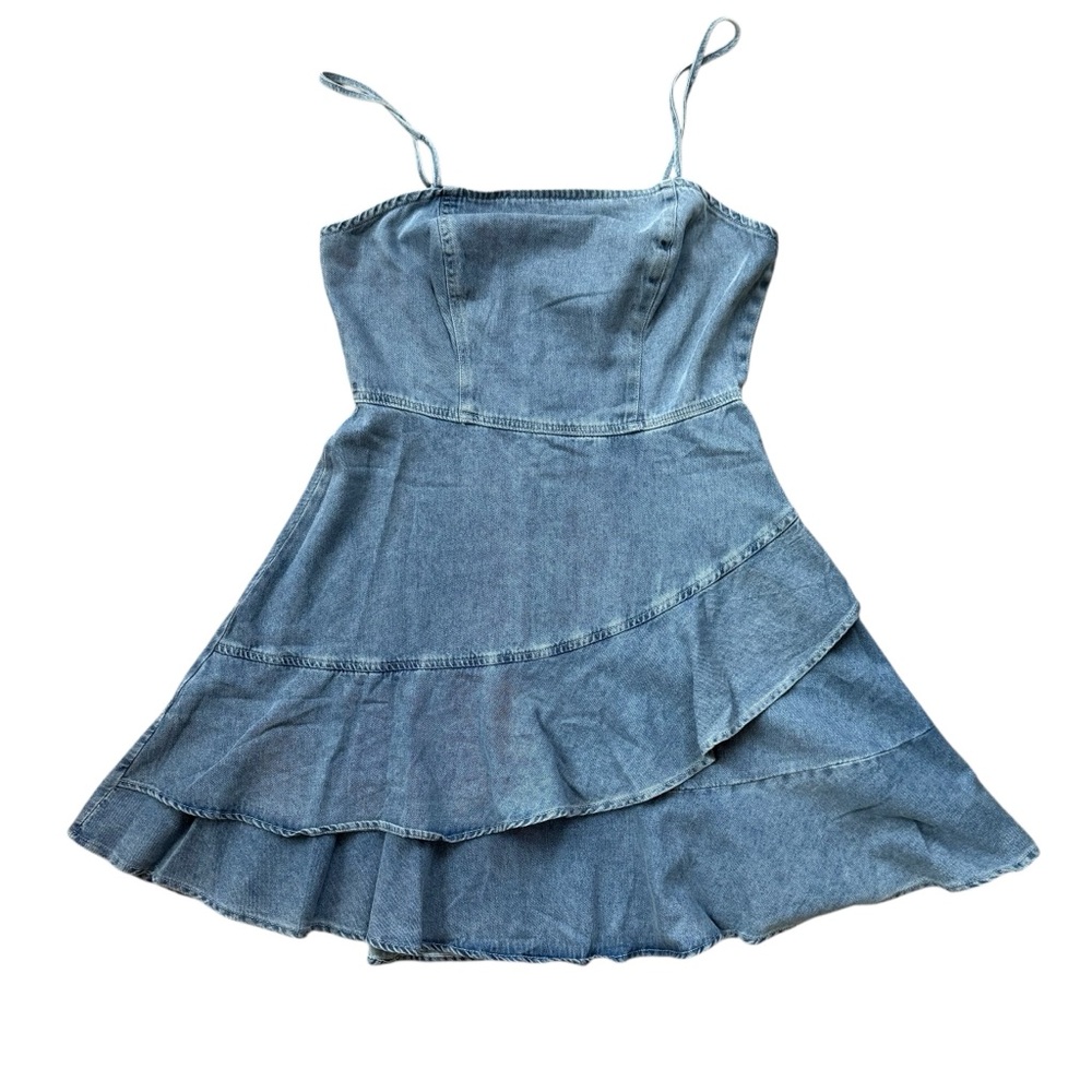 Cupshe NWT Classic Darling Denim Mini Dress Ruffled Strappy Size Medium